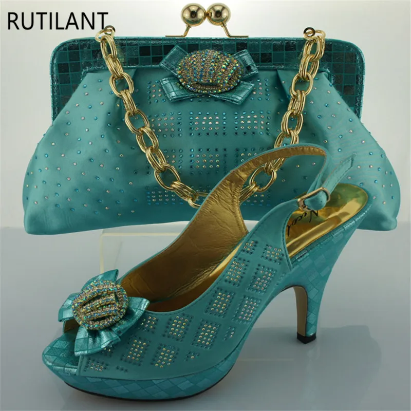New Arrival Sky Blue Italian Shoes with Matching Bags for Women