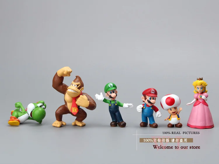 Free Shipping Super Mario Bros Peach Toad Mario Luigi Yoshi Donkey Kong PVC Action Figure Toys Dolls 6pcs/set New in Box SMFG218
