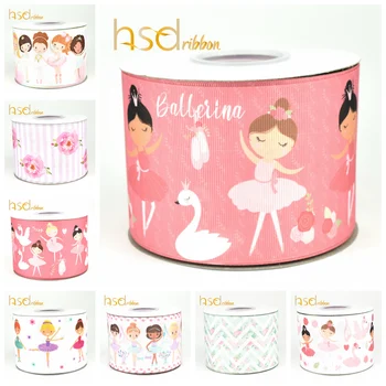

HSDRibbon free shipping 3" 75mm heat transfer printed girl dancer series Grosgrain Ribbon 50Yards per Roll
