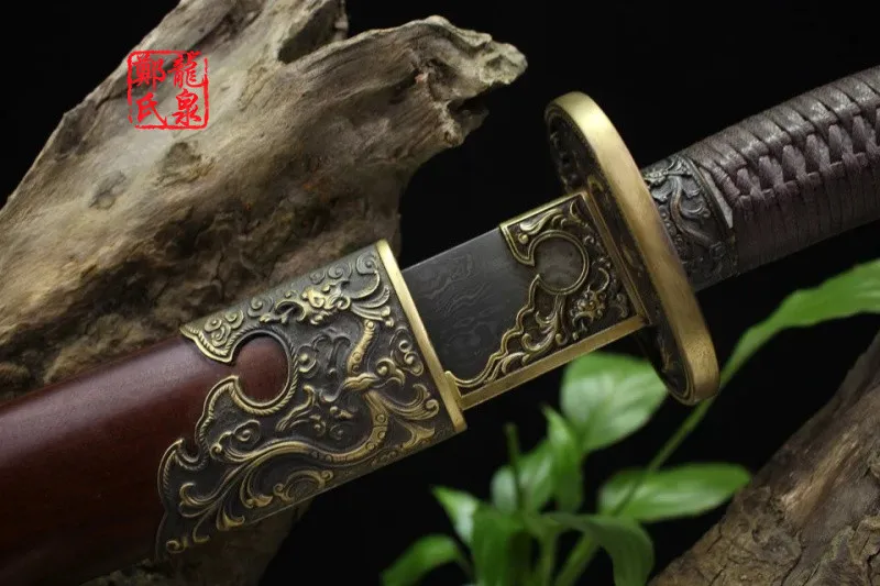 Real Chinese Sword Damascus Steel Antique Bronze Qing Dao Metal Craft Home Decoration Martial Art Supply