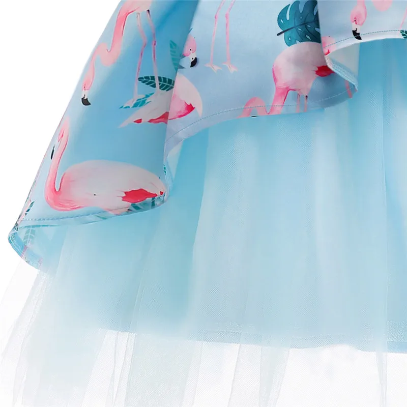 Baby Girls Spring New Princess Dress Children Girls Sleeveless Ball Gown Bow Party Dress Flamingo Printed Kids Formal Dresses02