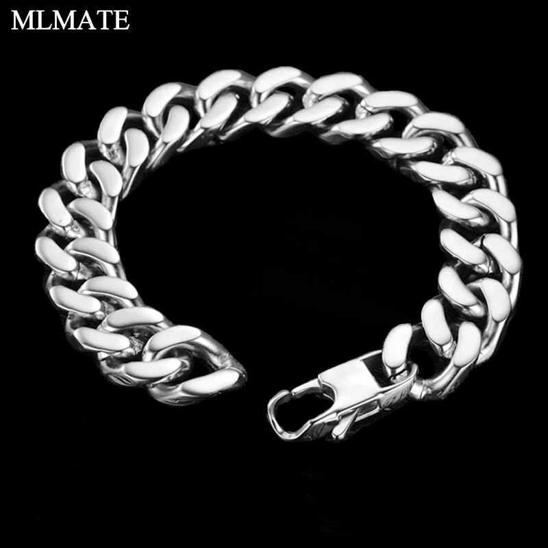 

Men Cuban Link Bracelet Hip hop Jewelry Silver Thick Heavy Stainless Steel Material Iced Chain Bracelet