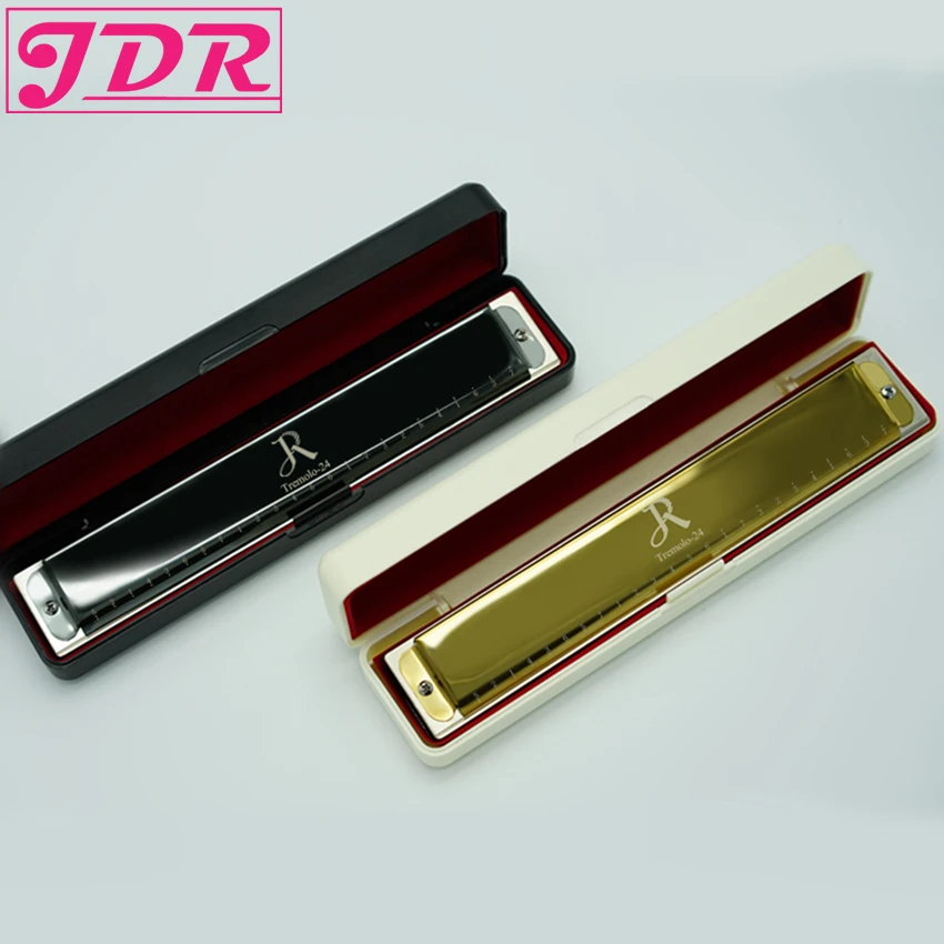 

JDR 24 Tone Holes Tremolo Music Harmonica C Key Polyphony kazoo Mouth Organ Harmonica Accessory with Case Musical Instruments