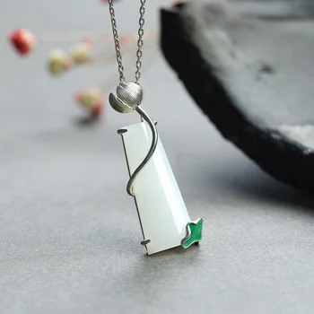 

Real Pure 925 Silver White Jade Pendant For Women With Lotus Enameling Personalized Lucky Pendant Ametist