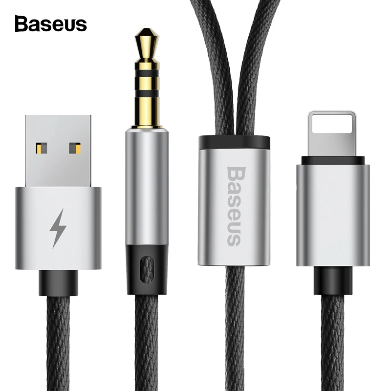 

Baseus 2 in 1 USB Cable Aux Audio Cable For iPhone X 8 7 10 Charing Charger Wire Adapter 3.5mm Jack Earphone Headphone Splitter
