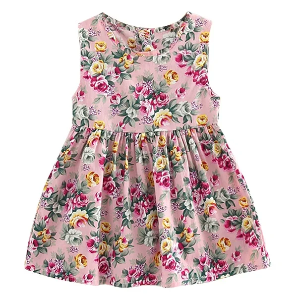 Детские платья без рукавов с цветочным принтом для девочек, хлопковое и льняное платье с цветочным рисунком, Детские весенне-летние платья для девочек - Цвет: 17