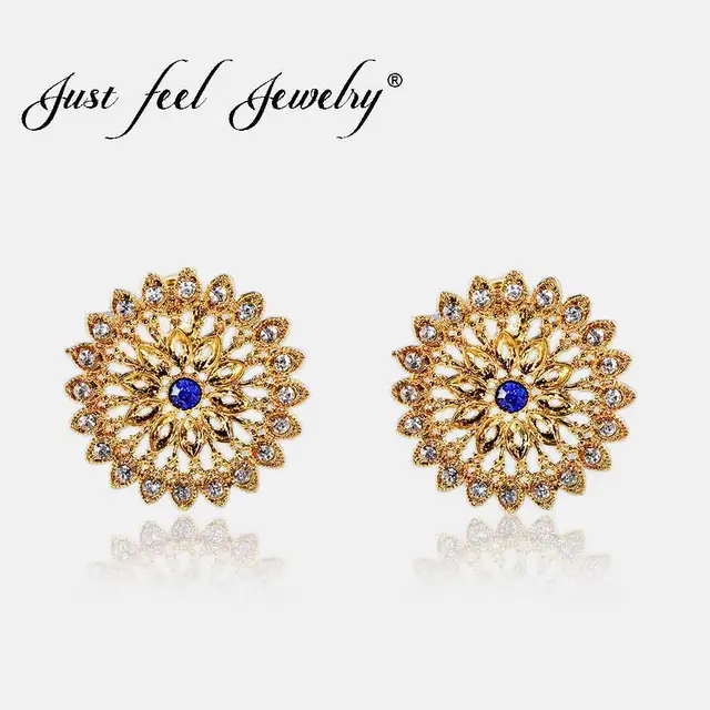 Just Feel Vintage Flower Circle Crystal Stud Earring Gold Color Just Feel Vintage Flower Circle Crystal Stud Earring Gold Color Middle Eastern For Women Fashion