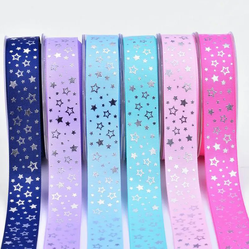

New 1 '25mm pentacle silver ribbon 10 yards DIY handmade material gift wrap hair bow Grosgrain ribbons