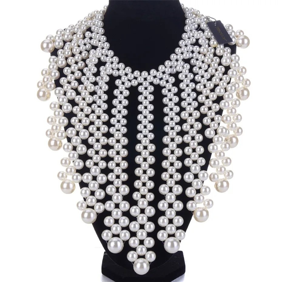 

JEROLLIN Handmade Imitation Pearls Statement Necklace 6 Colors Long Maxi Necklaces Chunky Jewelry For Women Party Accessories