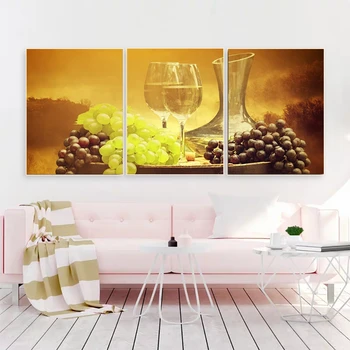 

Laeacco 3 Panel Grape Wine Canvas Calligraphy Painting Wall Artwork Pastoral Posters and Prints Nordic Home Dining Room Decor