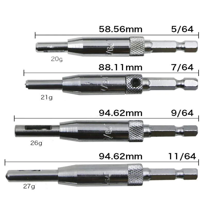 4pcs HSS Self Centering Hinge Drill Bits Set Door Cabinet 5/64