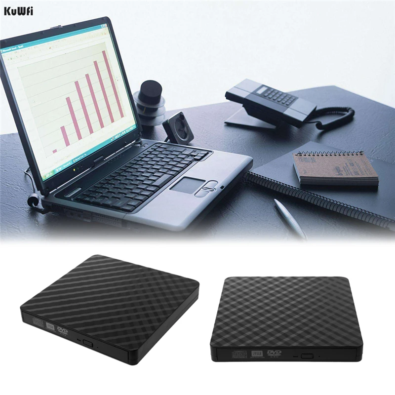KuWFi DVD RW USB 3 0 портативный ультра тонкий внешний оптический привод CD Rom лоток