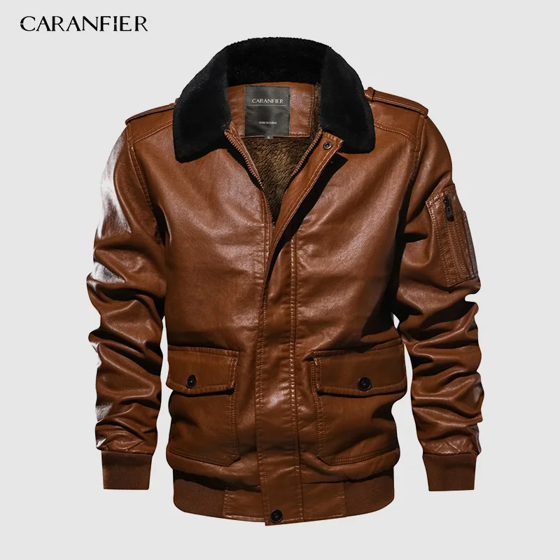 Mens Plus Velvet Motorcycle Faux Leather Jacket Autumn Winter Vintage Turn-Down Collar Solid Imitation Leather Coat Leather Jacket for Men