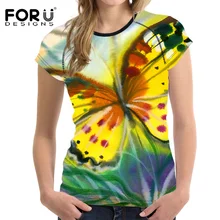 FORUDESIGNS 2017 Fashion Women T Shirt Summer Woman Tops 3D Butterfly Handle Painting Female T-shirts Crop Top Fitness Clothes