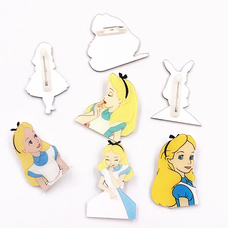 

5Pcs Cartoon Princess Alice Girls Acrylic Badge Brooch Clothes Icons on The Backpack bags scarf Brooches Pins fashion trinkets