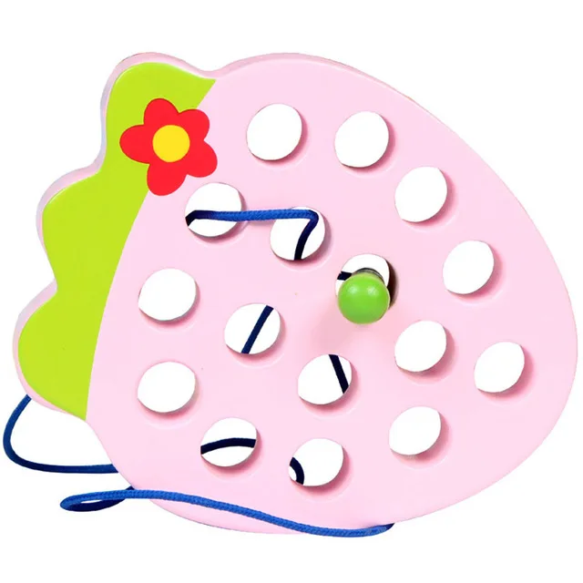 Раннее Обучение обучающая помощь детская игрушка червь есть для фруктов яблок Груша Детские Монтессори младенческой ребенок 3D забавная деревянная головоломка игрушка для детей - Цвет: Strawberry