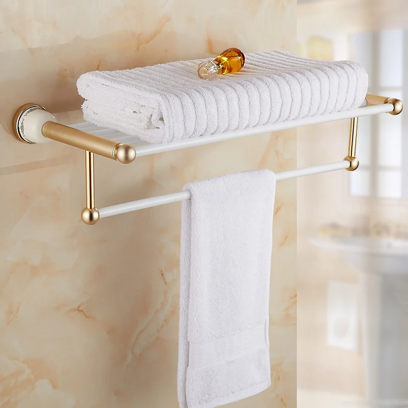 60 см гостиничный держатель для банного полотенца, алюминиевый винтажный, золотой античный стеллаж для полотенец, полка для ванной комнаты, ретро двойной держатель для полотенец