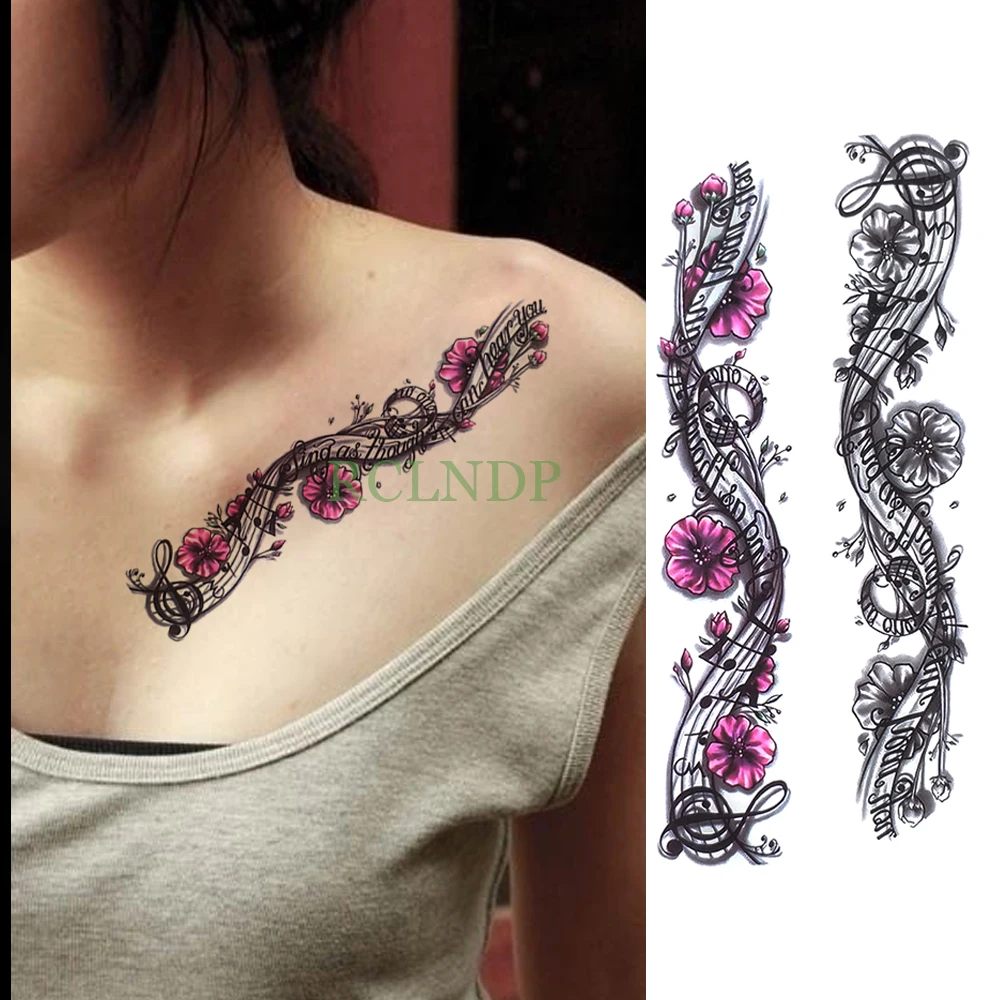 

Waterproof Temporary Tattoo Sticker Musical Notes Flower English Letter Fake Tatto Flash Tatoo Foot Hand Arm for Girl Women Men