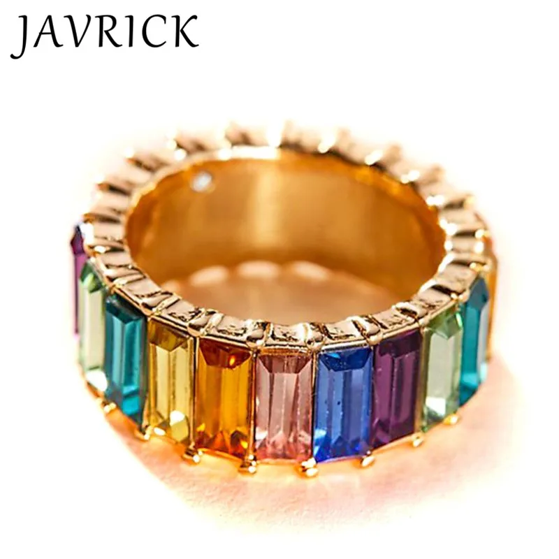 

Rainbow Crystals Baguette Band Ring Stackable Eternity Band Cubic Zirconia Ring