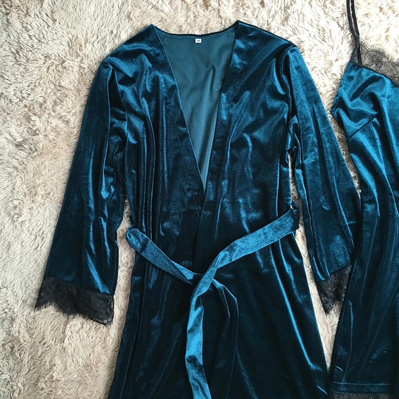 Fiklyc брендовый бархатный женский зимний комплект из двух предметов, халат и платье, роскошное кружевное Сексуальное Женское ночное белье с v-образным вырезом, ночная рубашка+ халат, Новинка