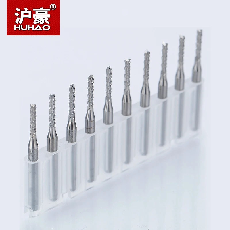 

HUHAO 10pcs/lot Shank 3.175mm PCB Milling Bits Carbide Tungsten Corn Cutter End Mill CNC Router Bits For Carbon Fiber Plastic