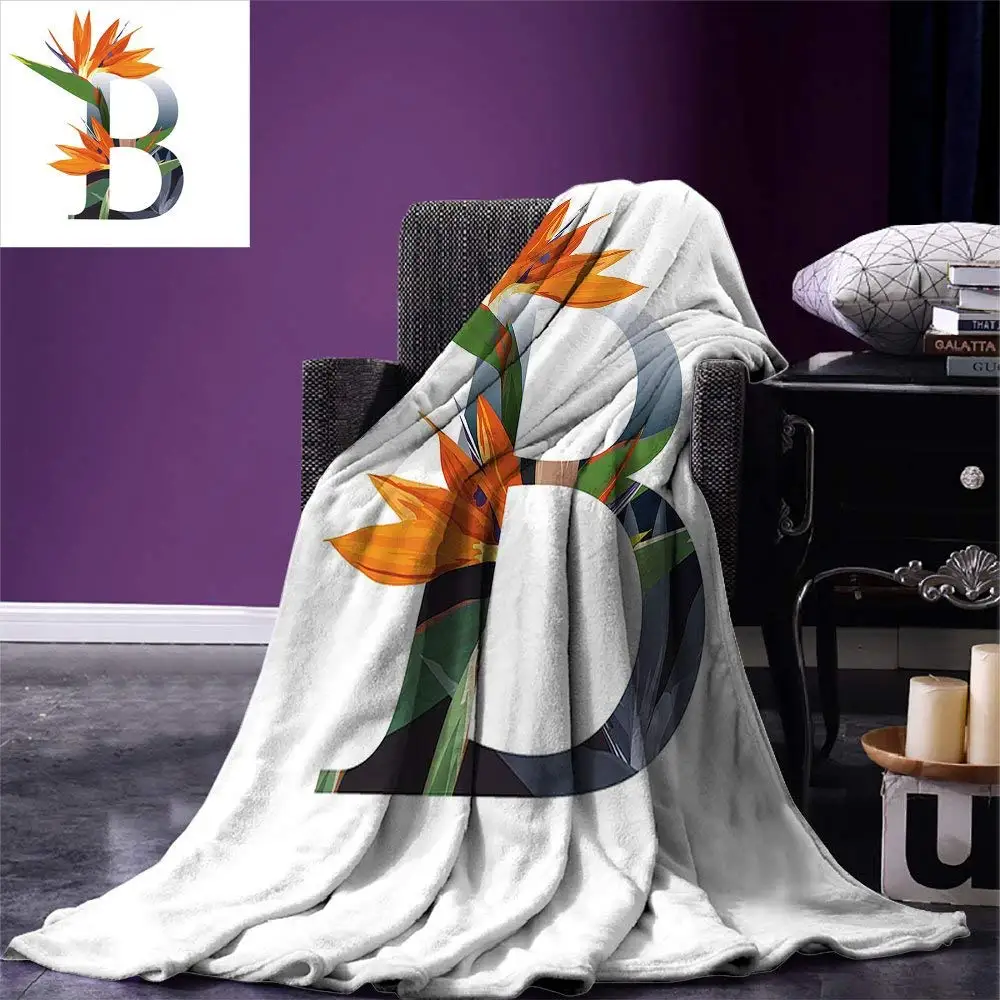 

Letter B Throw Blanket Letter B with Bird of Paradise Flower Alphabet Character Font Design Print Warm Fleece Blankets for Beds