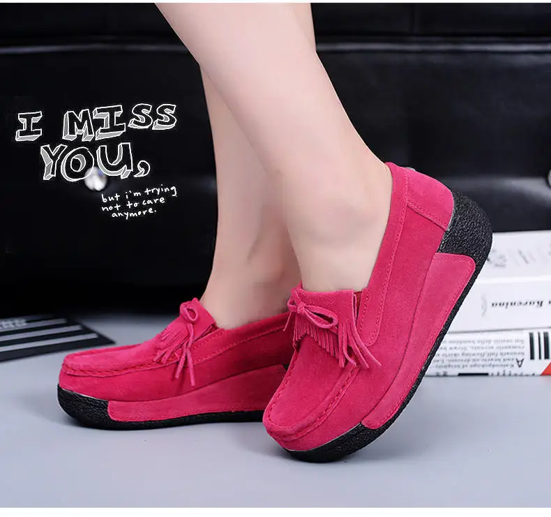 Spring Women Flats Shoes Platform Sneakers Shoes Leather Suede Fringe Loafers Slip On Flats Heel Creepers Ladies Shoes Moccasins