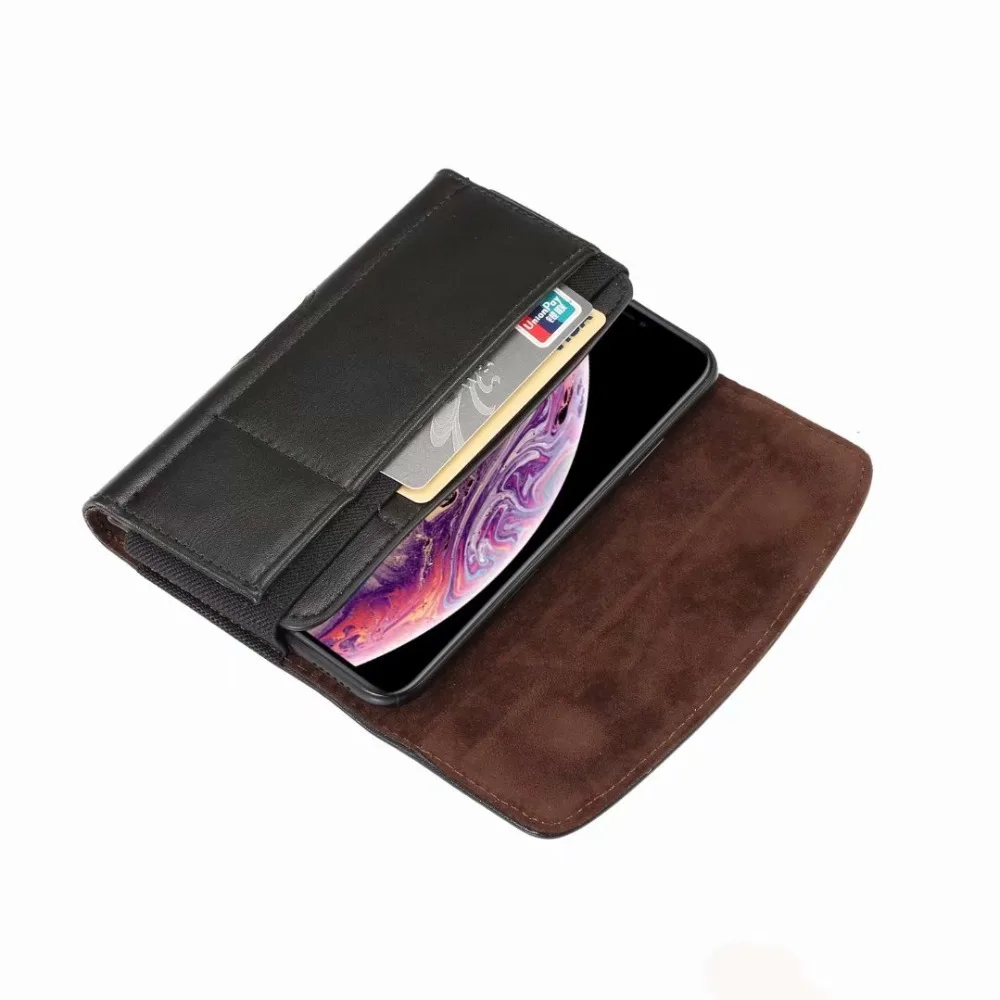 Universal Cell Phone Holster Case For iPhone Samsung Sony Premium Leather Pouch Case With Belt Clip And Card Holder