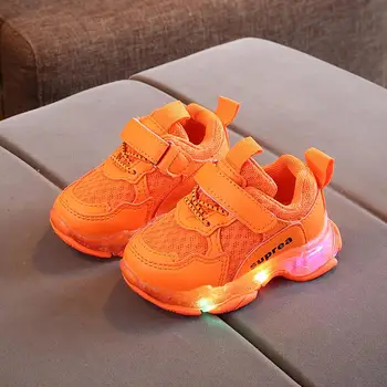 

Autumn new children's LED Lighted sneaker breathable mesh PU runing shoes non-slip casual shoes boys girls colors sports shoes
