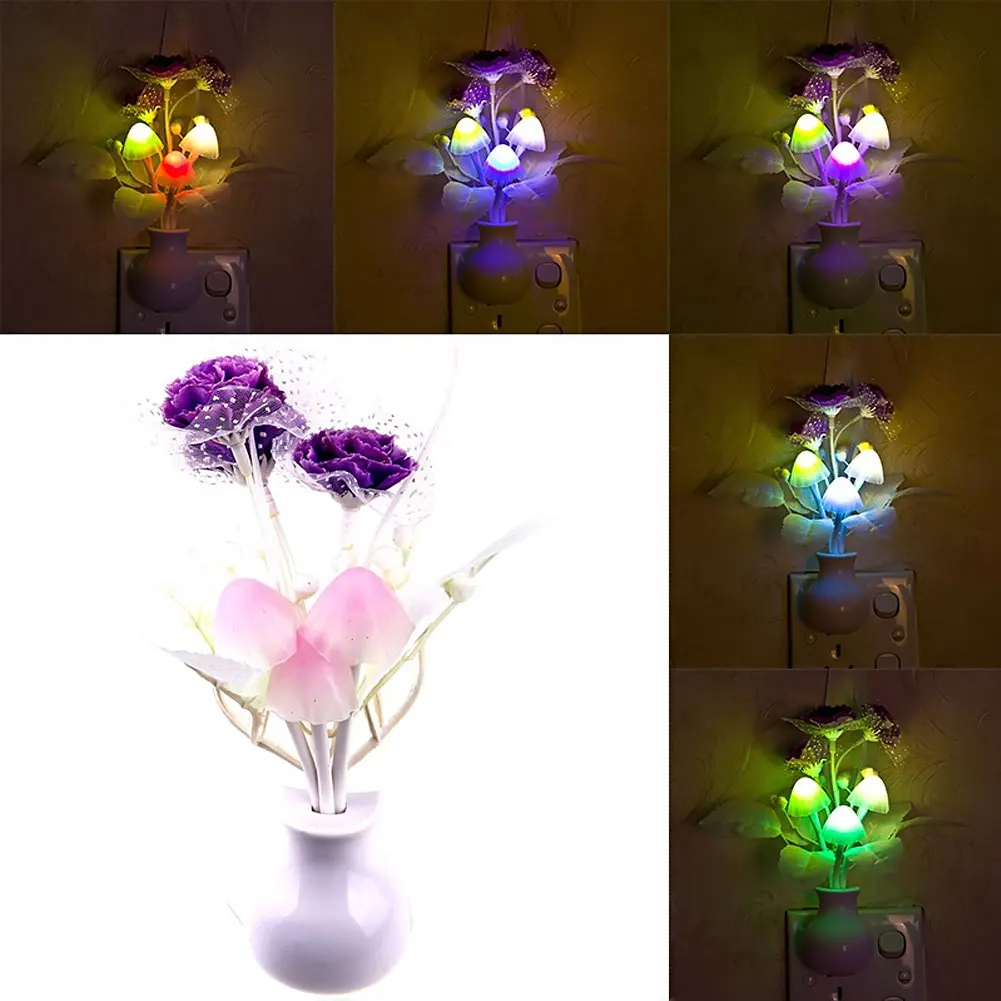 Girls Bedroom Lilac LED Night Light Wireless Light-Control Sensor Romance Color Change Plug Bed Lamp Lights Free Shipping | Освещение