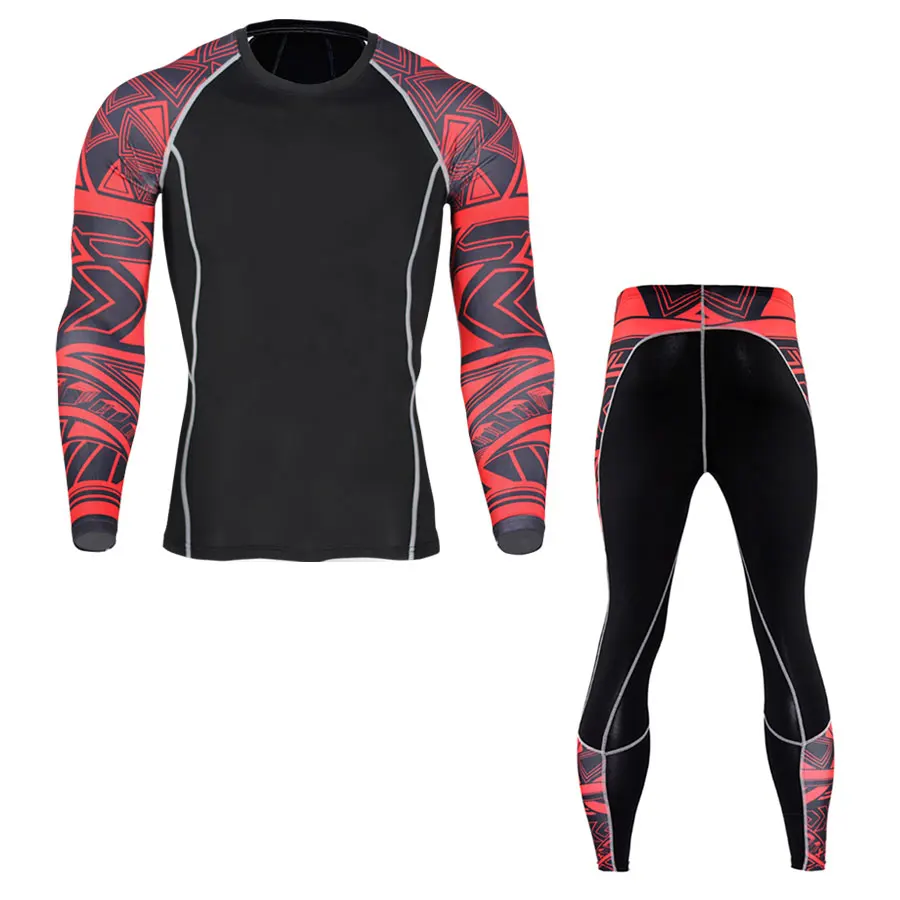

2018 19 Mens Compression Set Running Tights Workout Fitness Training Tracksuit Long Sleeve Shirts Sport Suit rashguard kit S-4XL