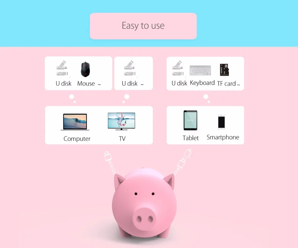 ORICO Cute Pig 4 порта USB 3,0 OTG концентратор USB разветвитель поддержка устройство для чтения карт SD TF для MacBook Air ноутбук ПК USB3.0 концентратор