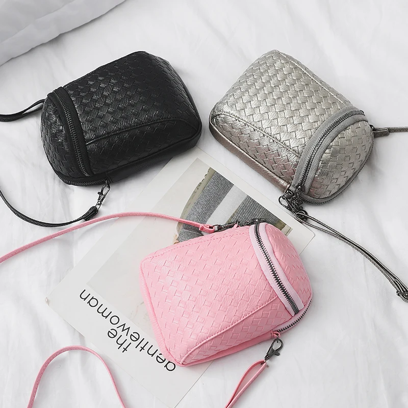 

KYYSLO Mini Weaving zipper Mobile phone Small square bag female Korean version of the wild casual women crossbody shoulder bag