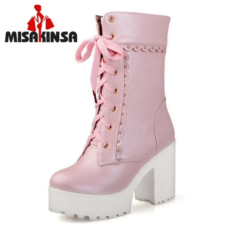 

Ladies High Heel Half Short Boots Women Mid Half Botas Warm Winter Boot Square Heels Footwear Mujer Shoes Size 33-42