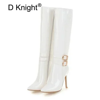 

10CM Extreme High Heels Boots Fashion Pole Dancing Knee-High Boots Side Zip Ladies Knee Boots Plus Size 33-48 Woman Winter Shoes