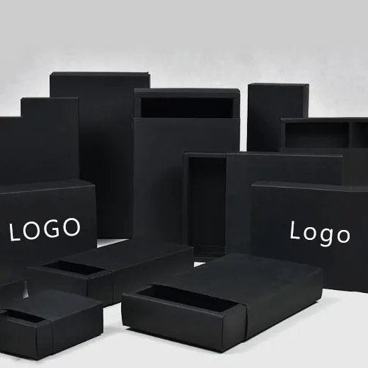 100pcs/lot 8 Sizes Custom Logo Black Drawer Box For Packaging blank