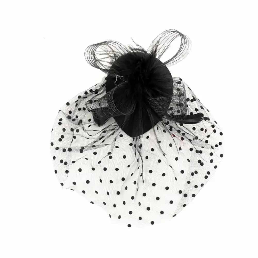Feather Polka Dot Mesh Retro Vintage Gatsby Style Racing Wedding Carnival Hats