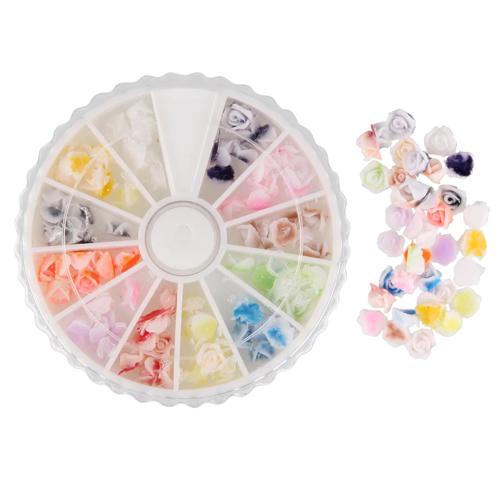 

BEAUTY7 1 Wheel DIY Rose Flowers Rhinestones Studs Decorations For Nails Glitters 3D Nail Art Rose Flowers Nail Art Accessories