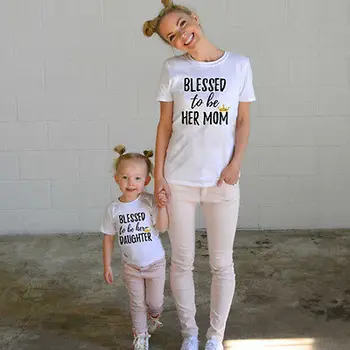 Fashion Family Matching Clothes Mother Daughter Short Sleeve T-shirt Top Woman Kids Casual Family Match Outfit Blusa T-Shirts