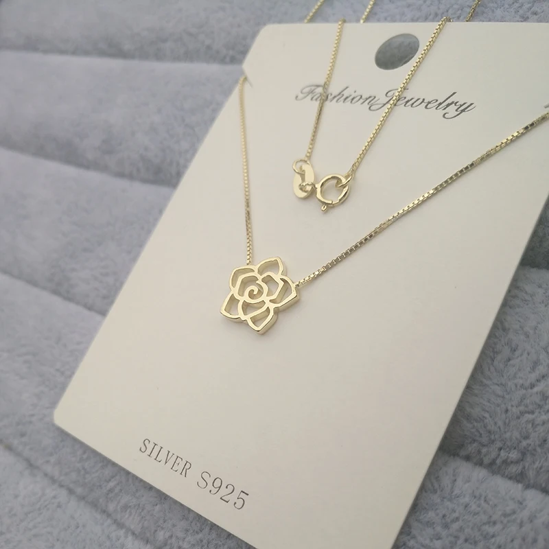 Sinya 925 sterling Silver or gold Rose flower charm pendant necklace for girl lover women Valentine`s Day gift Chain length 42cm (3)
