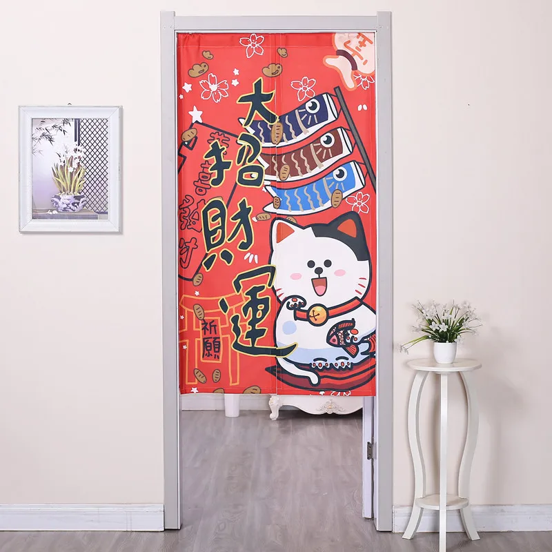 Japanese-style Cotton Linen Door Curtains Cute Lucky Cat Door Curtains Feng Shui Curtain Bedroom Kitchen Curtain Home Decoration - Color: 8