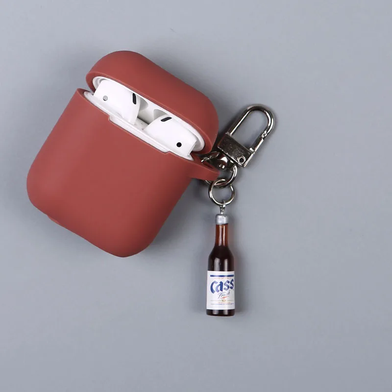 Модный силиконовый чехол для Apple Airpods Чехол Air pods аксессуары Bluetooth наушники защитный чехол с брелоком - Цвет: Red wine