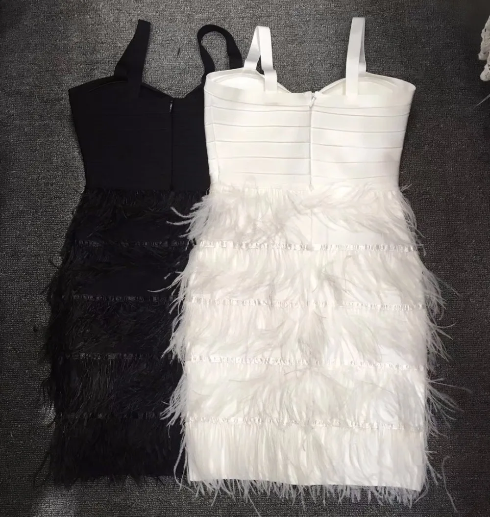 Высококачественное белое черное платье Новое поступление сексуальное женское платье без бретелек с перьями без рукавов облегающее Бандажное платье
