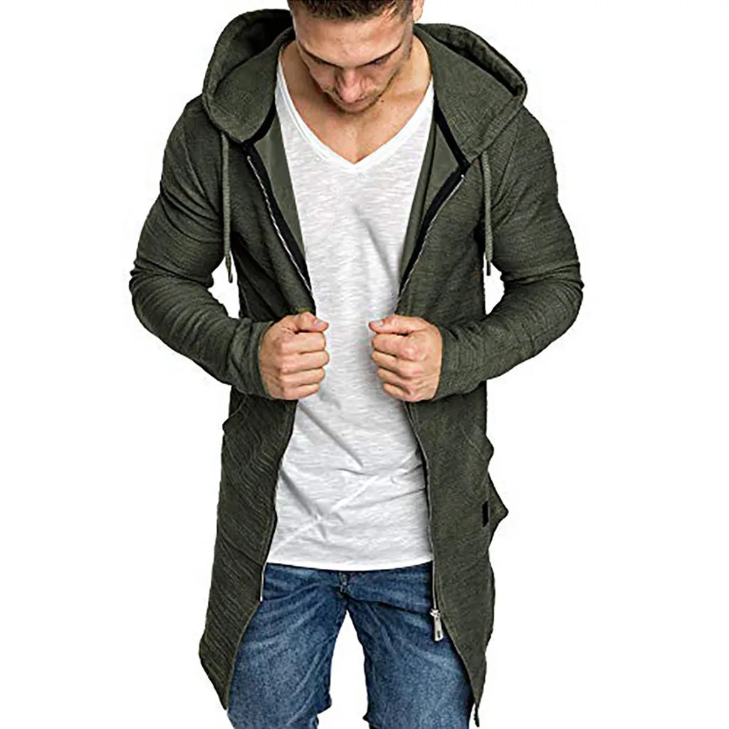 Feitong Верхняя одежда куртка для мужчин Сращивание с капюшоном сплошной Тренч Куртки с длинным рукавом Осень Зима хлопок jaqueta - Цвет: Army Green