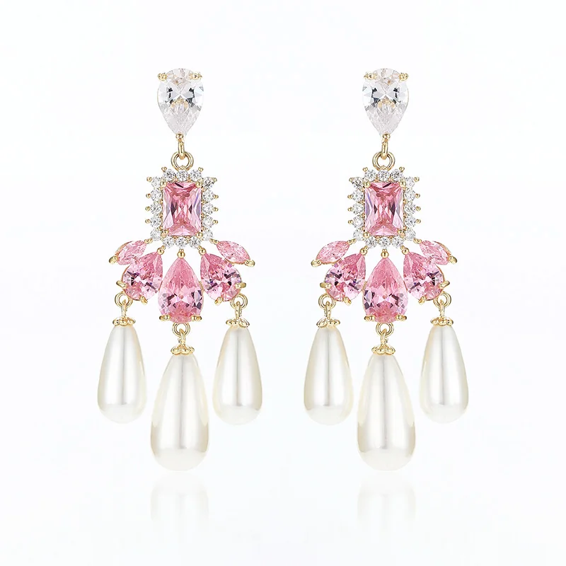 

XIUMEIYIZU Imitation Pearl Earrings Crystal Stone and Waterdrop Shape Pearl tassel Earrings for Women