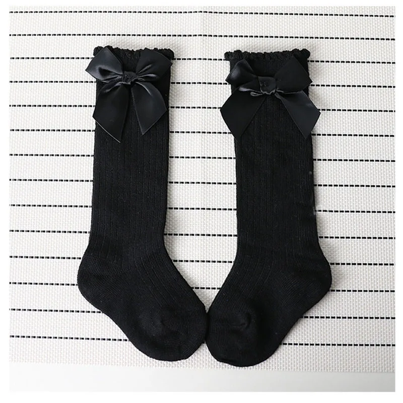 Носки для маленьких девочек Гольфы с бантиками, носки принцессы милые детские носки для девочек длинные детские носки с галстуком-бабочкой в Вертикальную Полоску