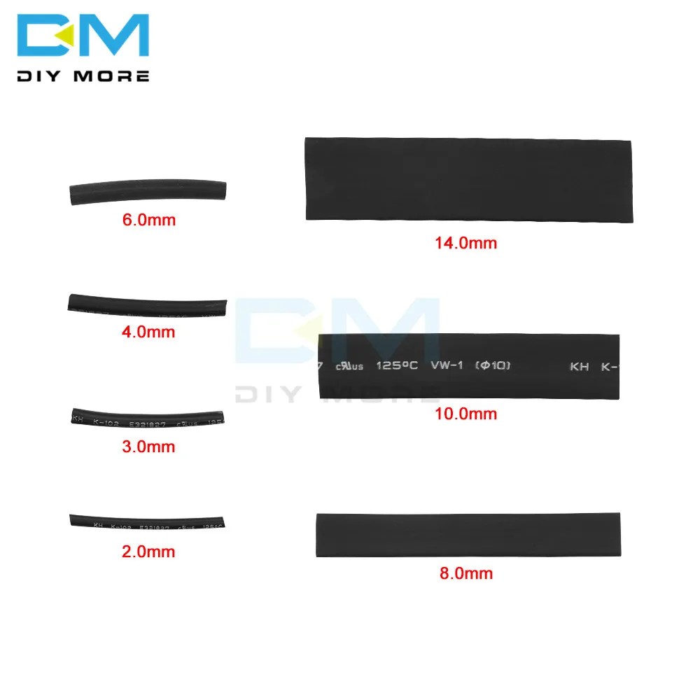 127 шт Черный полиолефин всепогодный термоусадочные трубки изоляционный набор термоусадочный комплект трубок Кабельные муфты