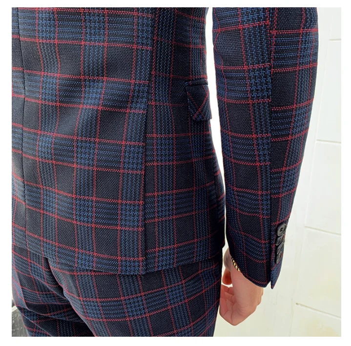Классический мужской Клетчатый полосатый костюм тонкий дизайн бизнес Банкетный мужской пиджак, жакет с брюками и жилетом Азиатский Размер S M XL XXL XXXL