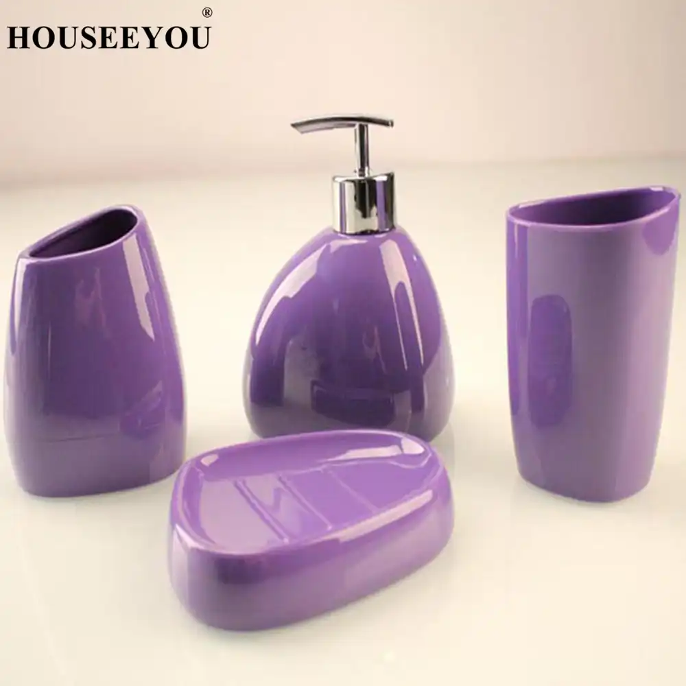 4pcs Lot Purple Pp Bath Liquid Soap Dispenser Toothbrush Toothpaste Holder Tumbler Soap Dish Storage Bathroom Accessories Set Bathroom Accessories Sets Aliexpress