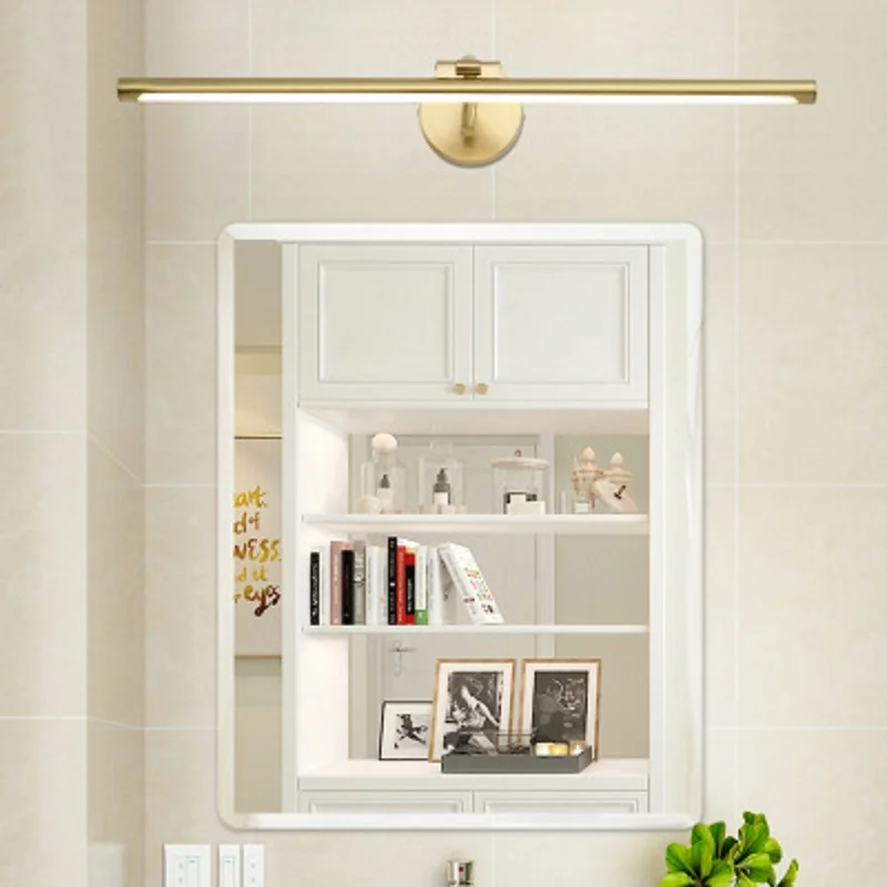 LukLoy, Европейский минималистичный зеркальный светильник с прямой трубкой, зеркальный светильник, золотой медный современный настенный светильник, светодиодный настенный светильник для ванной комнаты